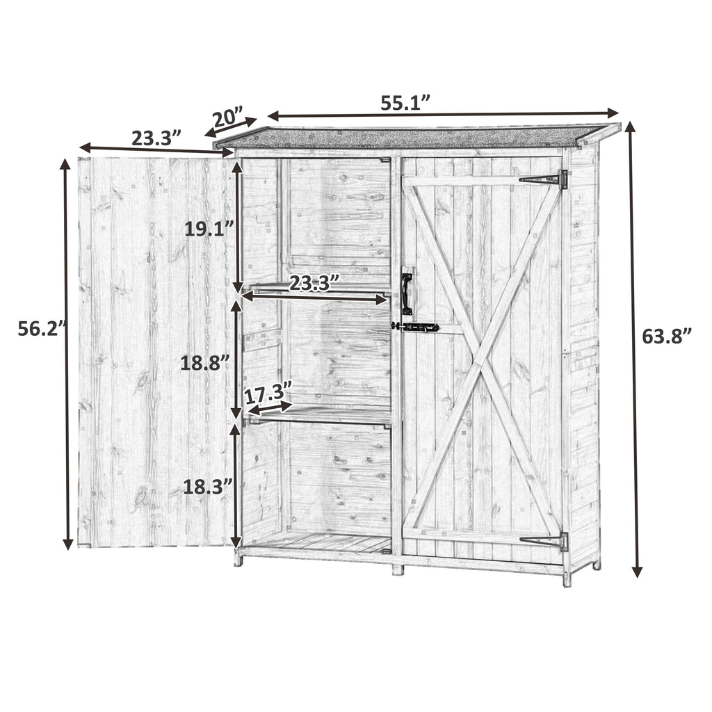 Outdoor 5.3ft Hx4.6ft L Wood Storage Shed Tool Organizer