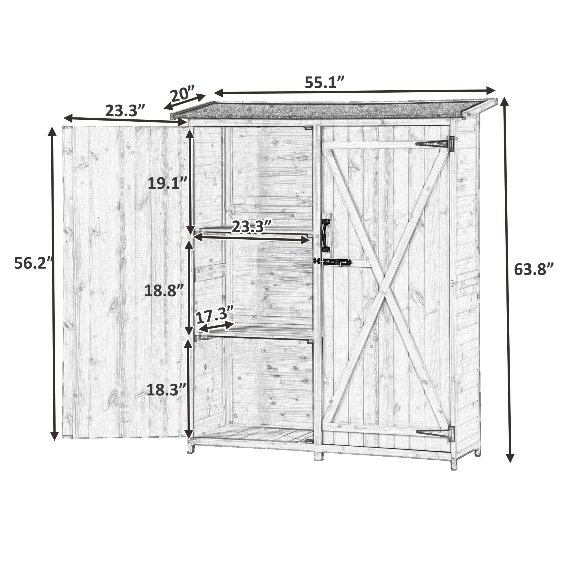 Outdoor 5.3ft Hx4.6ft L Wood Storage Shed Tool Organizer