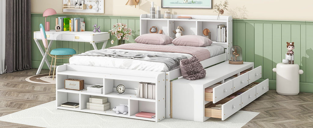 Bed With Bookcase Headboard, Under Bed Storage Drawers