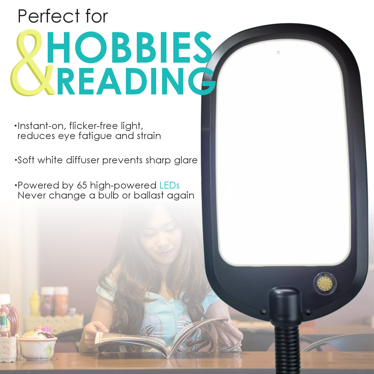 26"H Slim Design LED Bright Reader Desk Lamp Black
