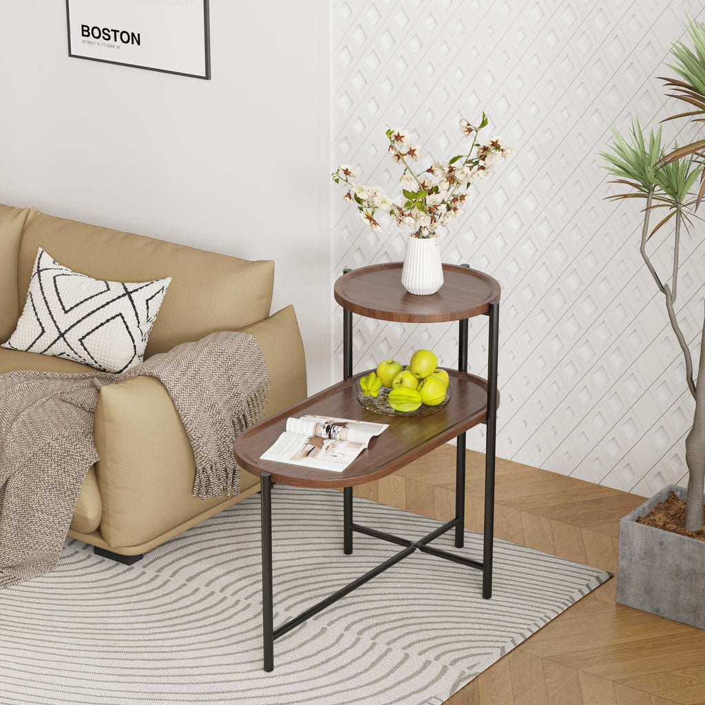 Round Coffee Table With Storage Tray 2 Tier