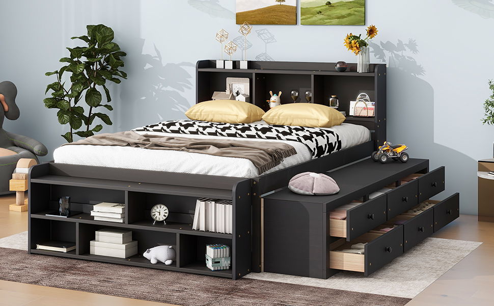 Bed With Bookcase Headboard, Under Bed Storage Drawers