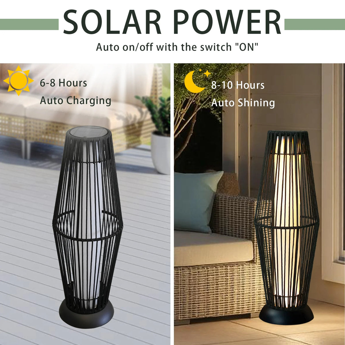 2 Piece Solar Powered Lantern Wicker Solar Patio Lamp