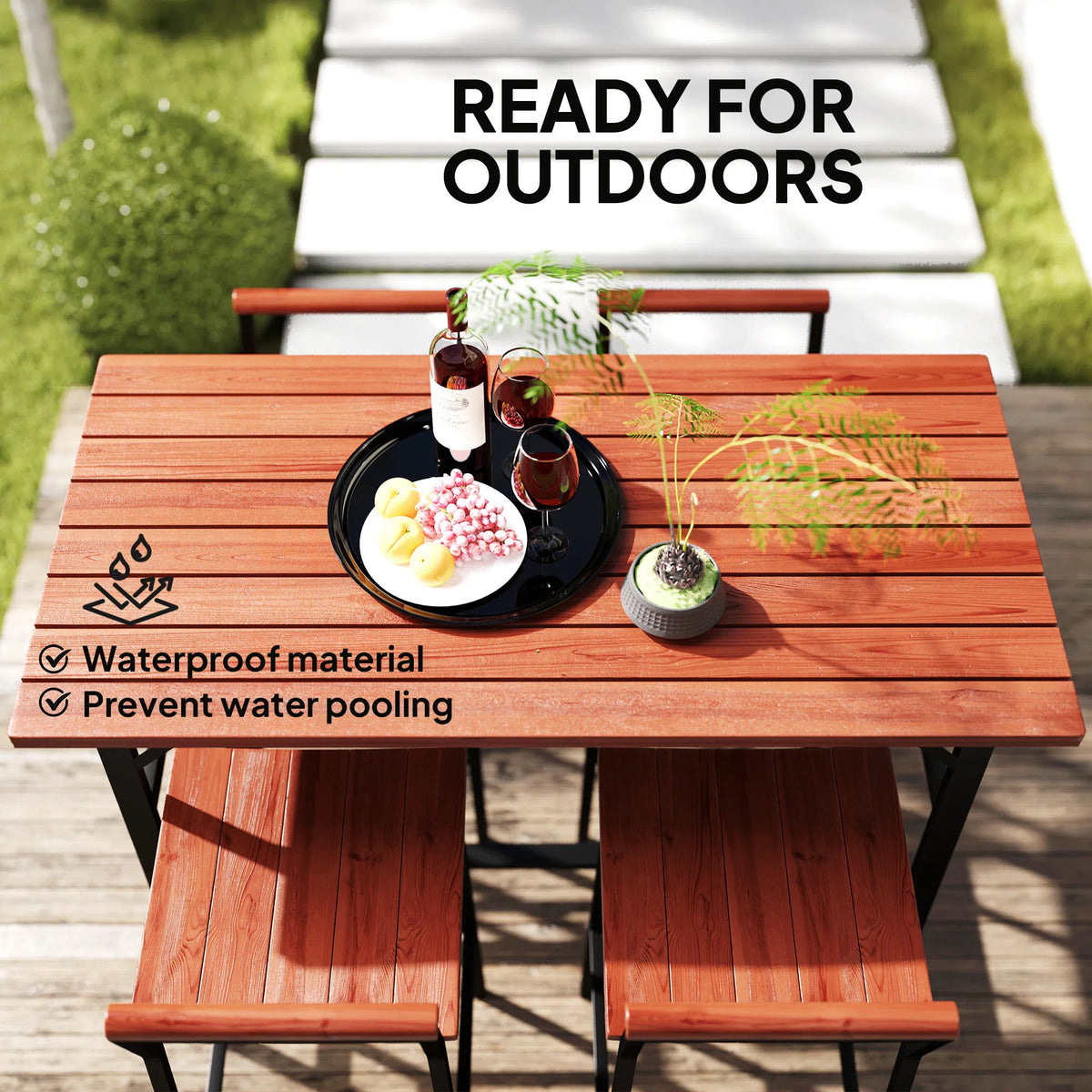5 Piece Patio Bar Set with 47" Bar Height Table and 4 Bar Stools, for Backyard, Balcony, Porch, Pool, Lawn, Brown