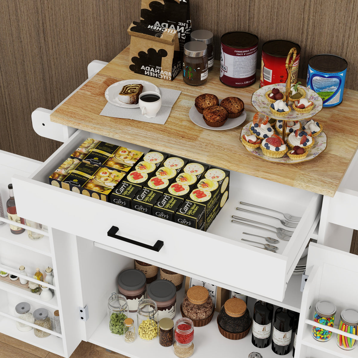 Kitchen Island Rolling Trolley Cart with 1 Drawer