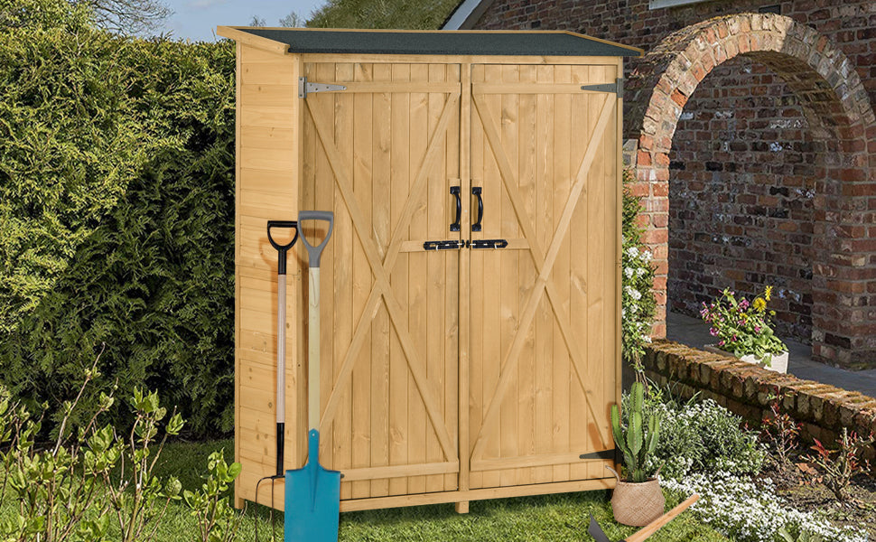 Outdoor 5.3ft Hx4.6ft L Wood Storage Shed Tool Organizer