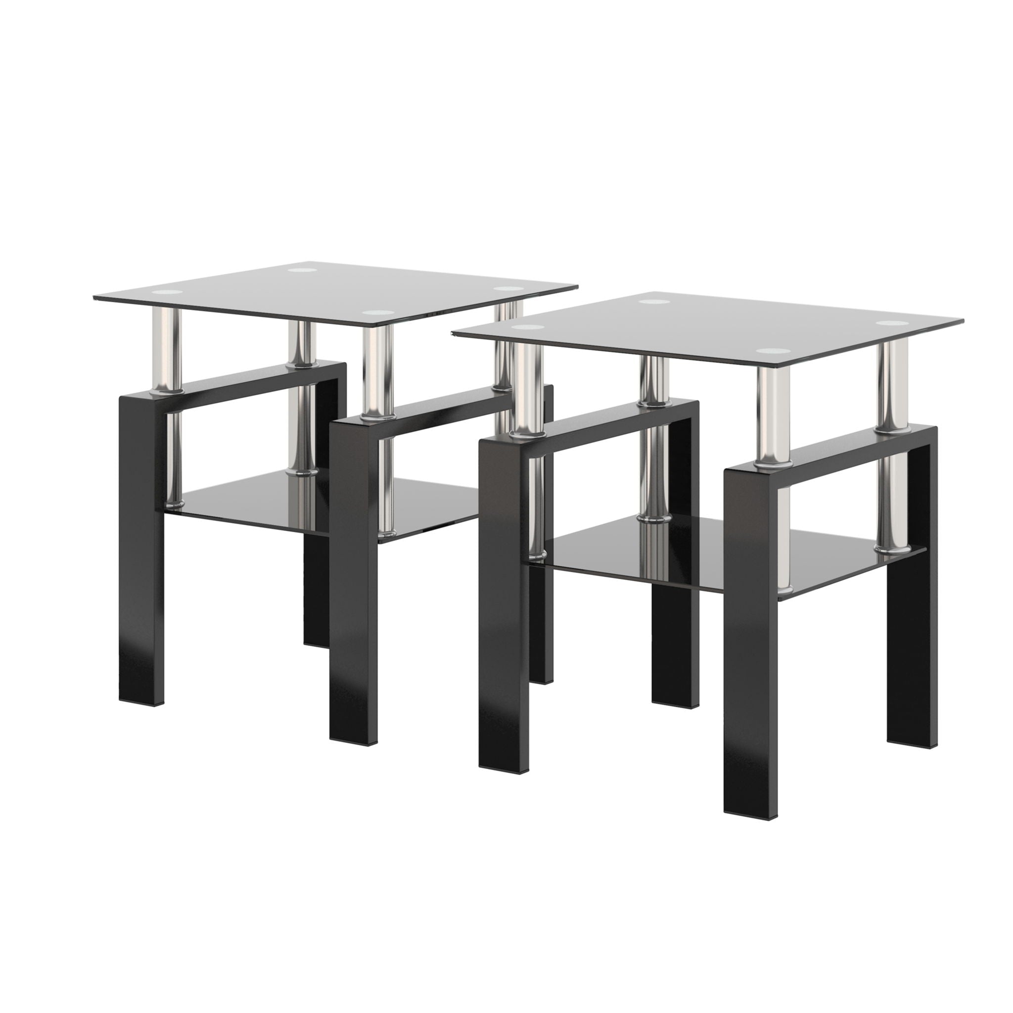 Modern Tempered Glass Tea Table,  (Set of 2) - Black