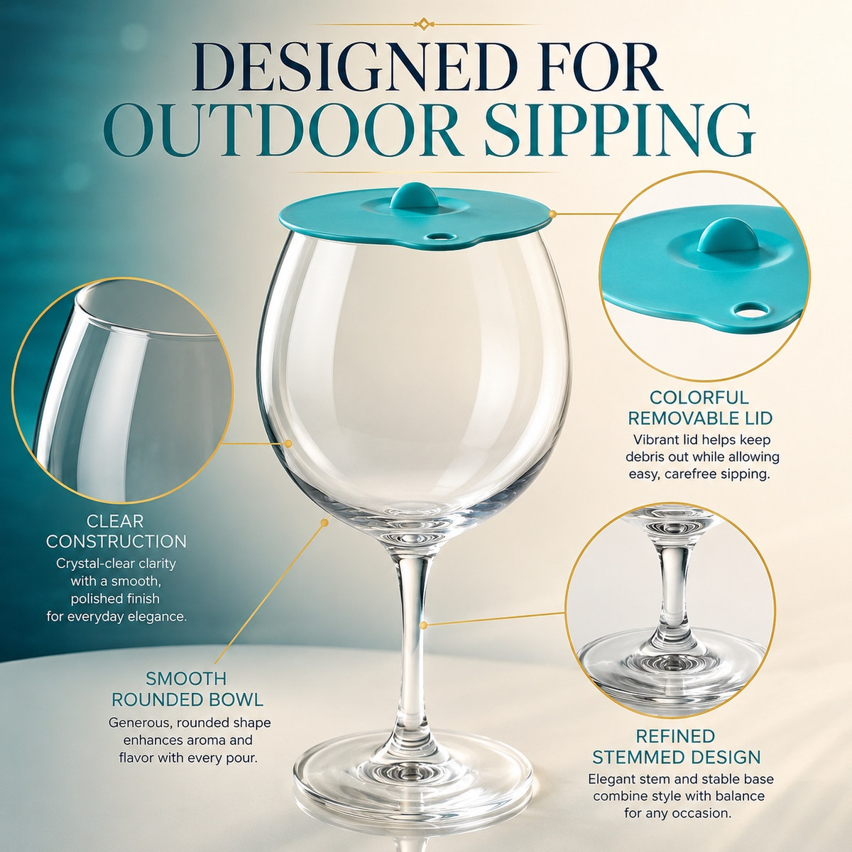 Floating Wine Glasses for Pool with Lids (Set of 4) – 21oz