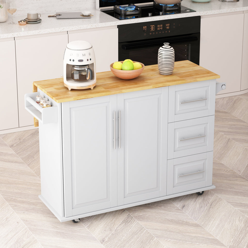 Kitchen Island Cart with 2 Door Cabinet and Three Drawers