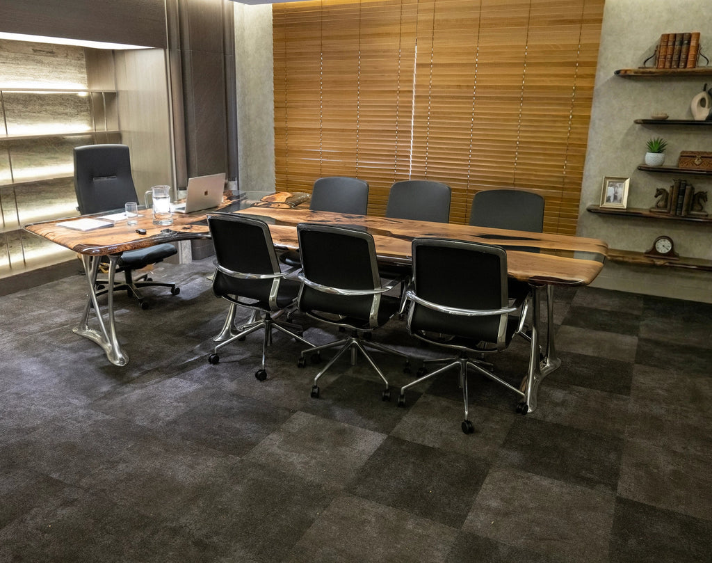 Luxury D-Shaped Walnut & Epoxy Executive Desk