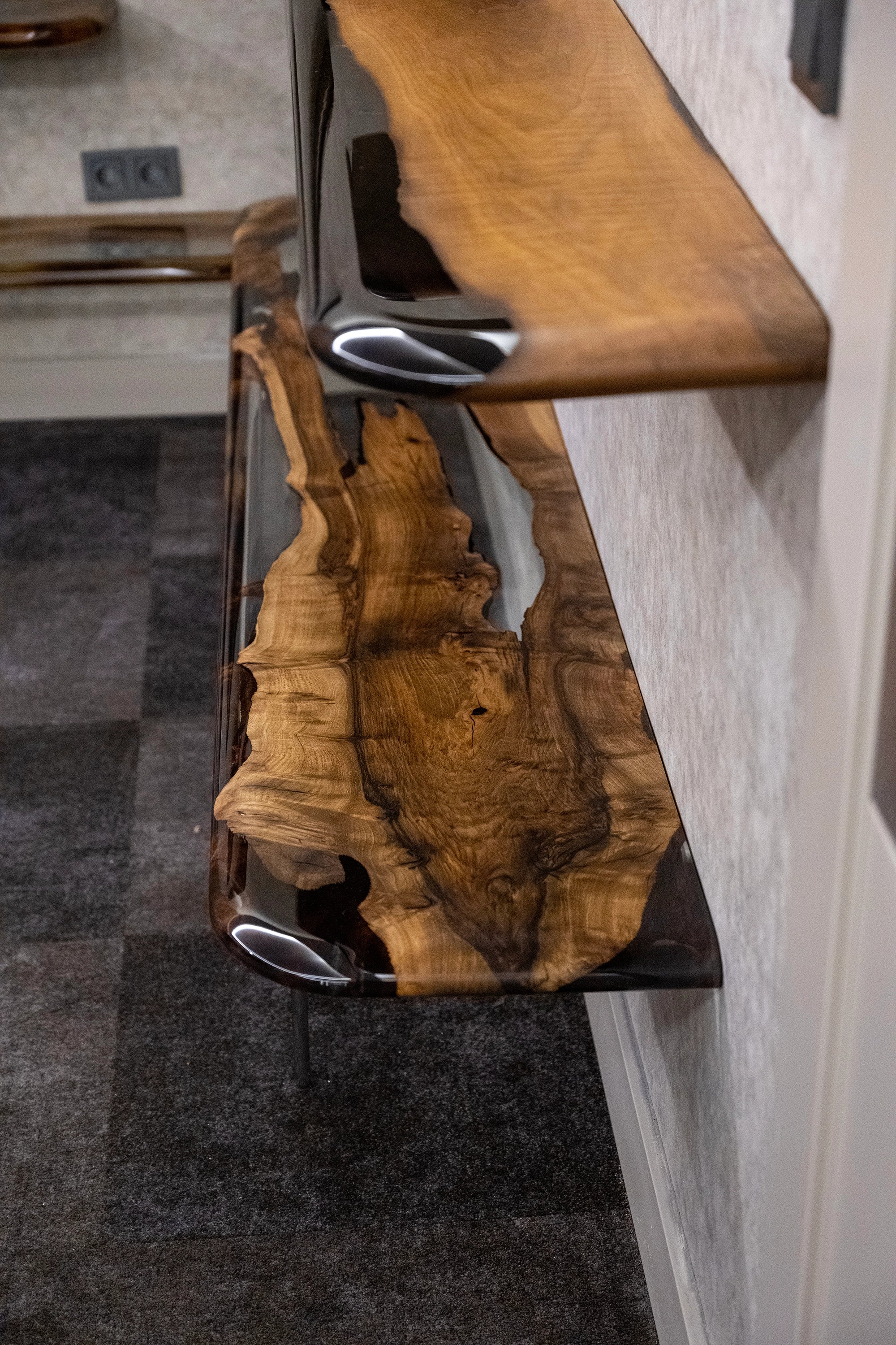 Luxury D-Shaped Walnut & Epoxy Executive Desk
