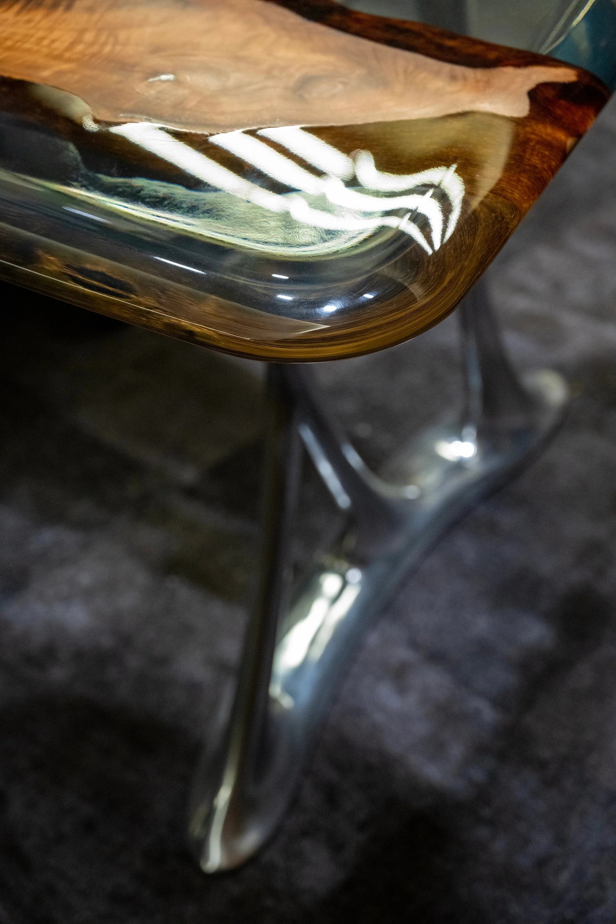 Luxury D-Shaped Walnut & Epoxy Executive Desk