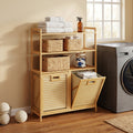 Double Tilt-Out Laundry Hamper with 3 Shelves & Baskets