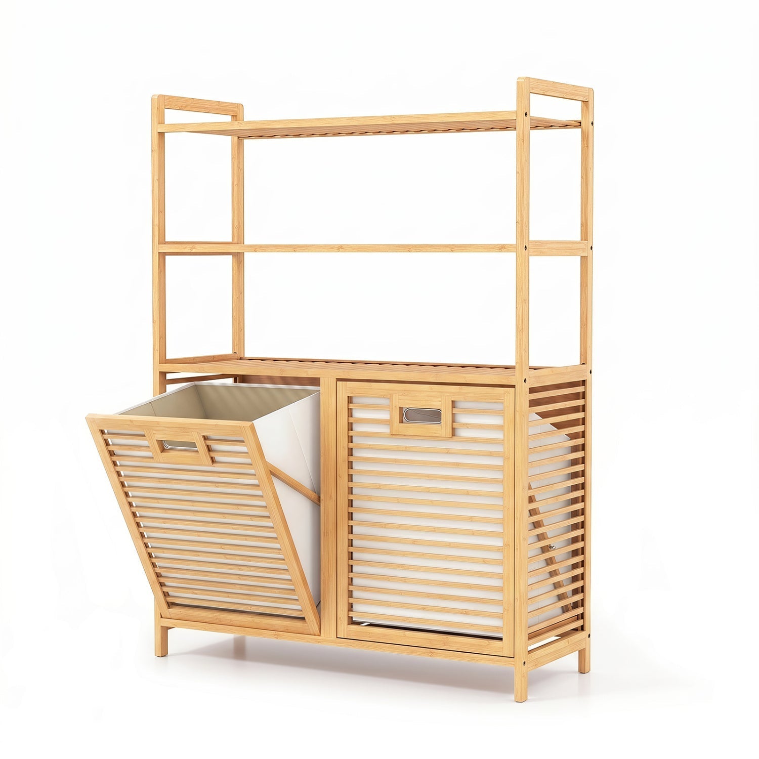 Double Tilt-Out Laundry Hamper with 3 Shelves & Baskets