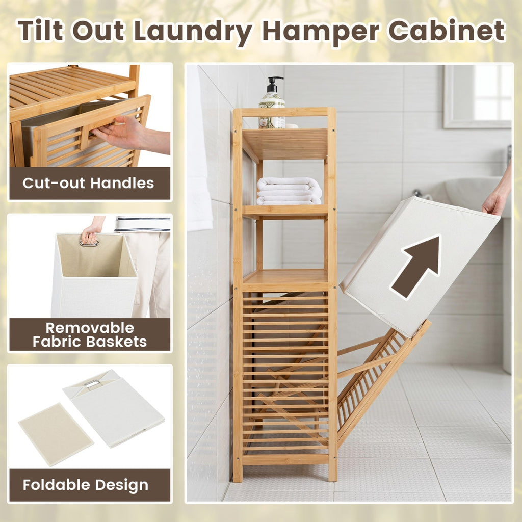 Double Tilt-Out Laundry Hamper with 3 Shelves & Baskets