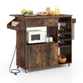 Drop Leaf Mobile Kitchen Island Cart with Power Outlet