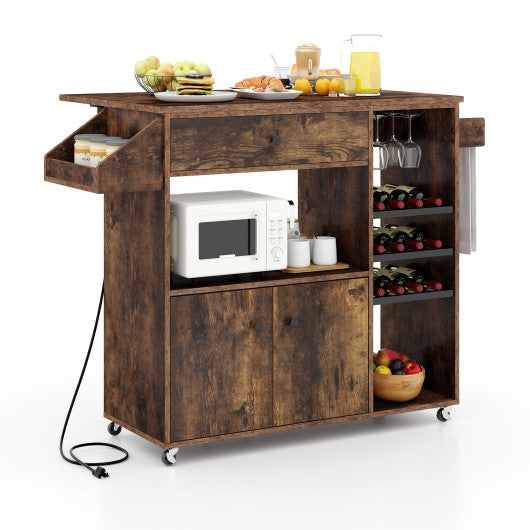 Drop Leaf Mobile Kitchen Island Cart with Power Outlet