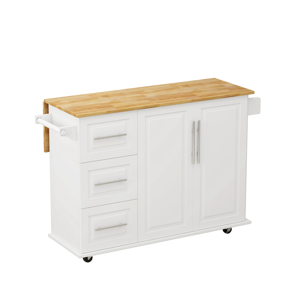 Kitchen Island Cart with 2 Door Cabinet and Three Drawers