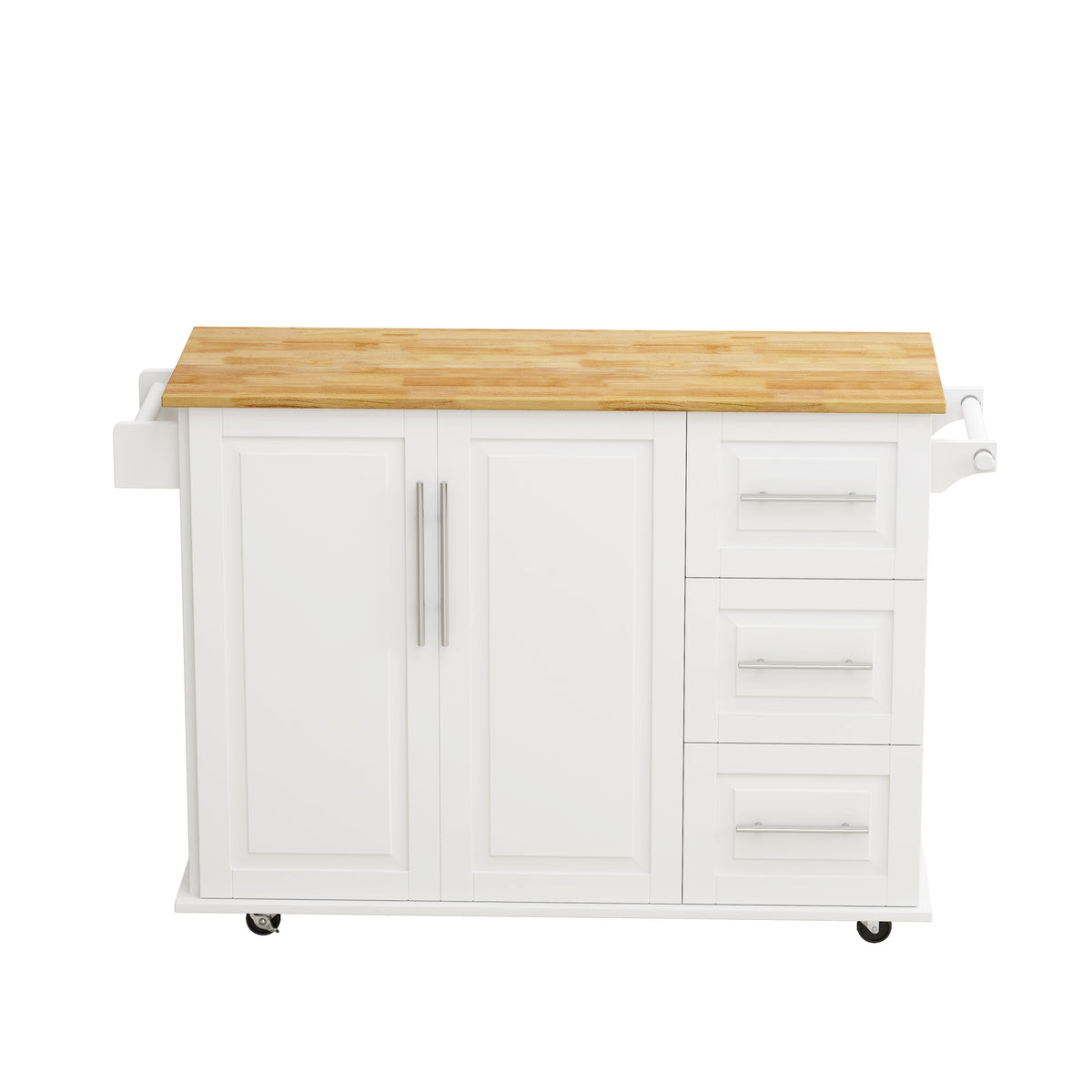 Kitchen Island Cart with 2 Door Cabinet and Three Drawers