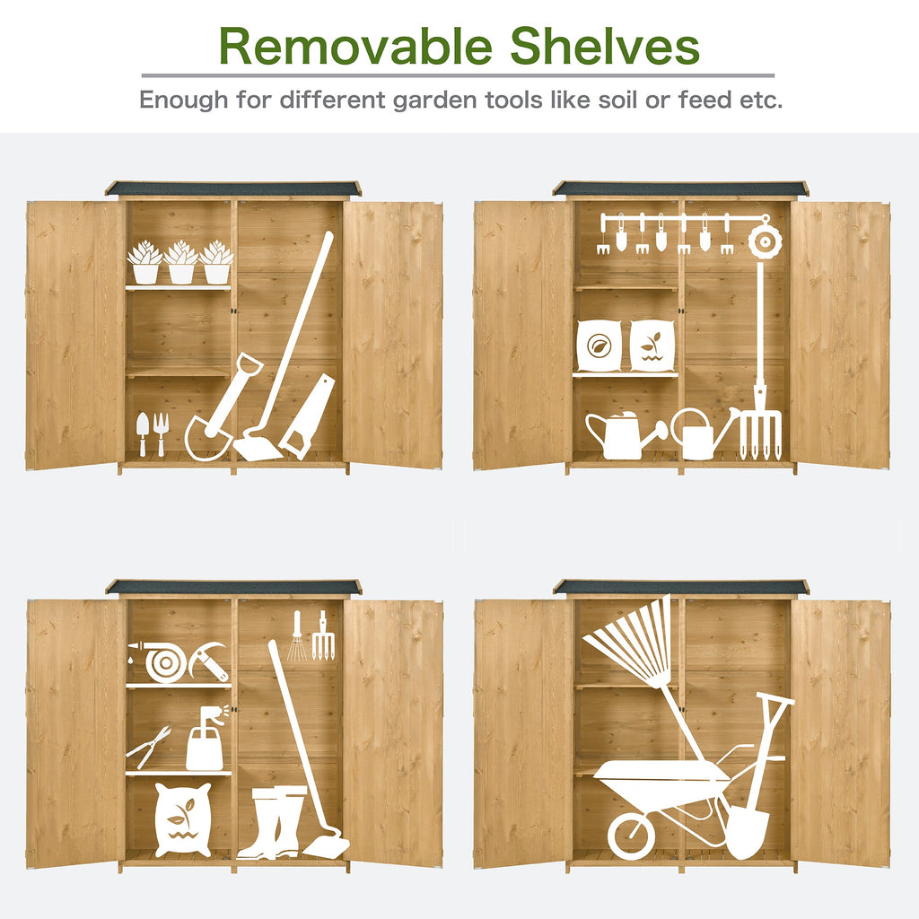 Outdoor 5.3ft Hx4.6ft L Wood Storage Shed Tool Organizer