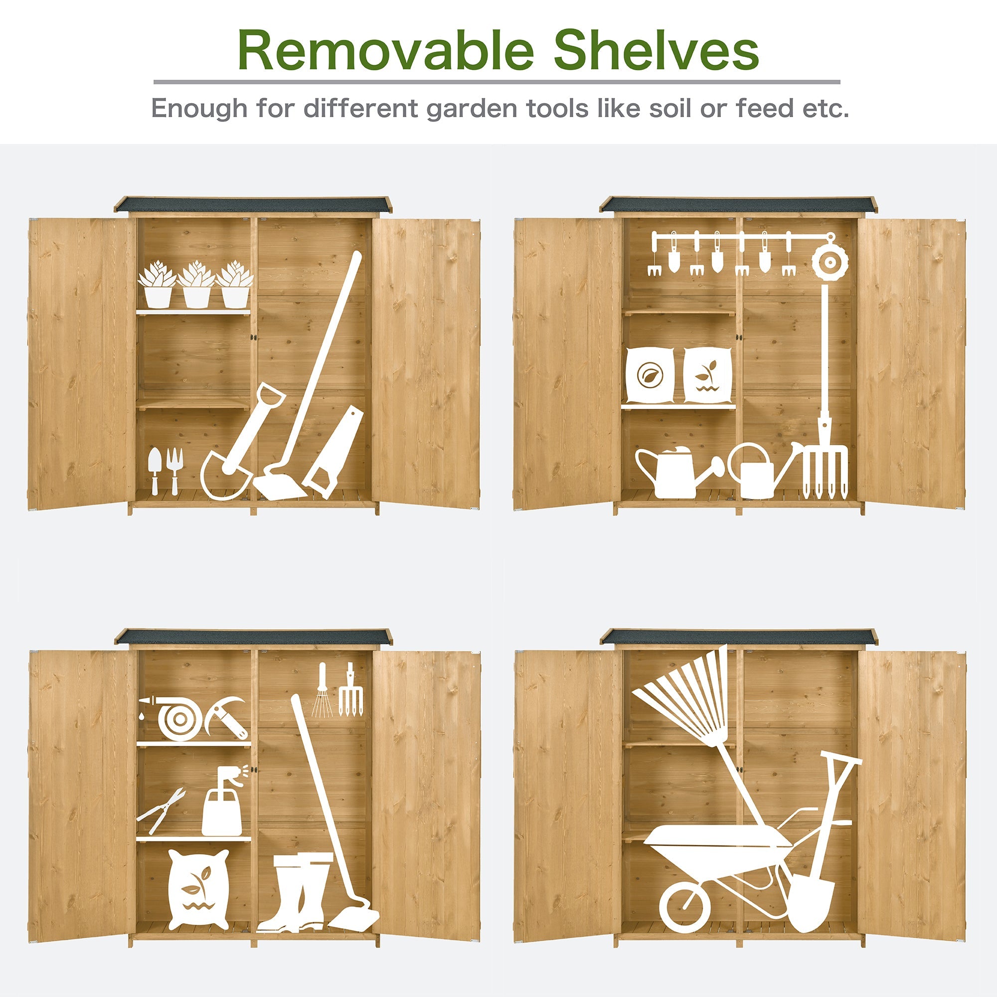 Outdoor 5.3ft Hx4.6ft L Wood Storage Shed Tool Organizer
