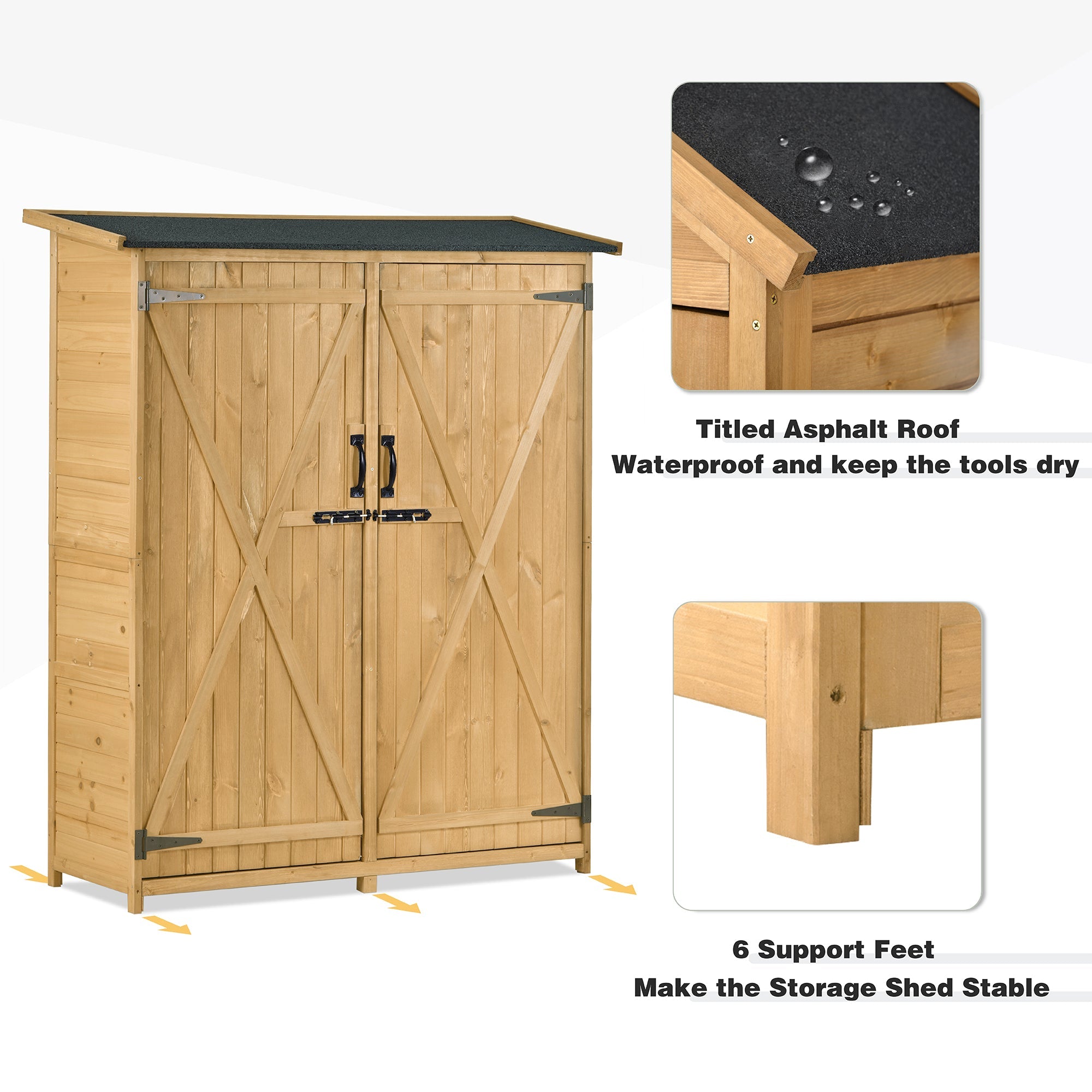 Outdoor 5.3ft Hx4.6ft L Wood Storage Shed Tool Organizer