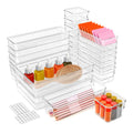 Clear Plastic Drawer Organizers Set 4 Sizes Desk Drawer Dividers Trays Storage Bins for Vanity Cabinet Makeup Bathroom Office Kitchen Bedroom Je