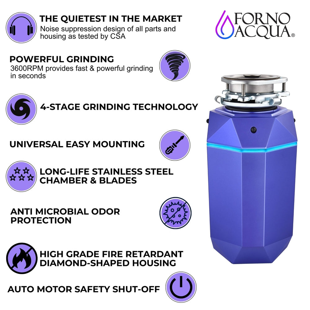 FORNO ACQUA Bright DIAMOND Amethyst 1HP Super Quiet Garbage Disposal