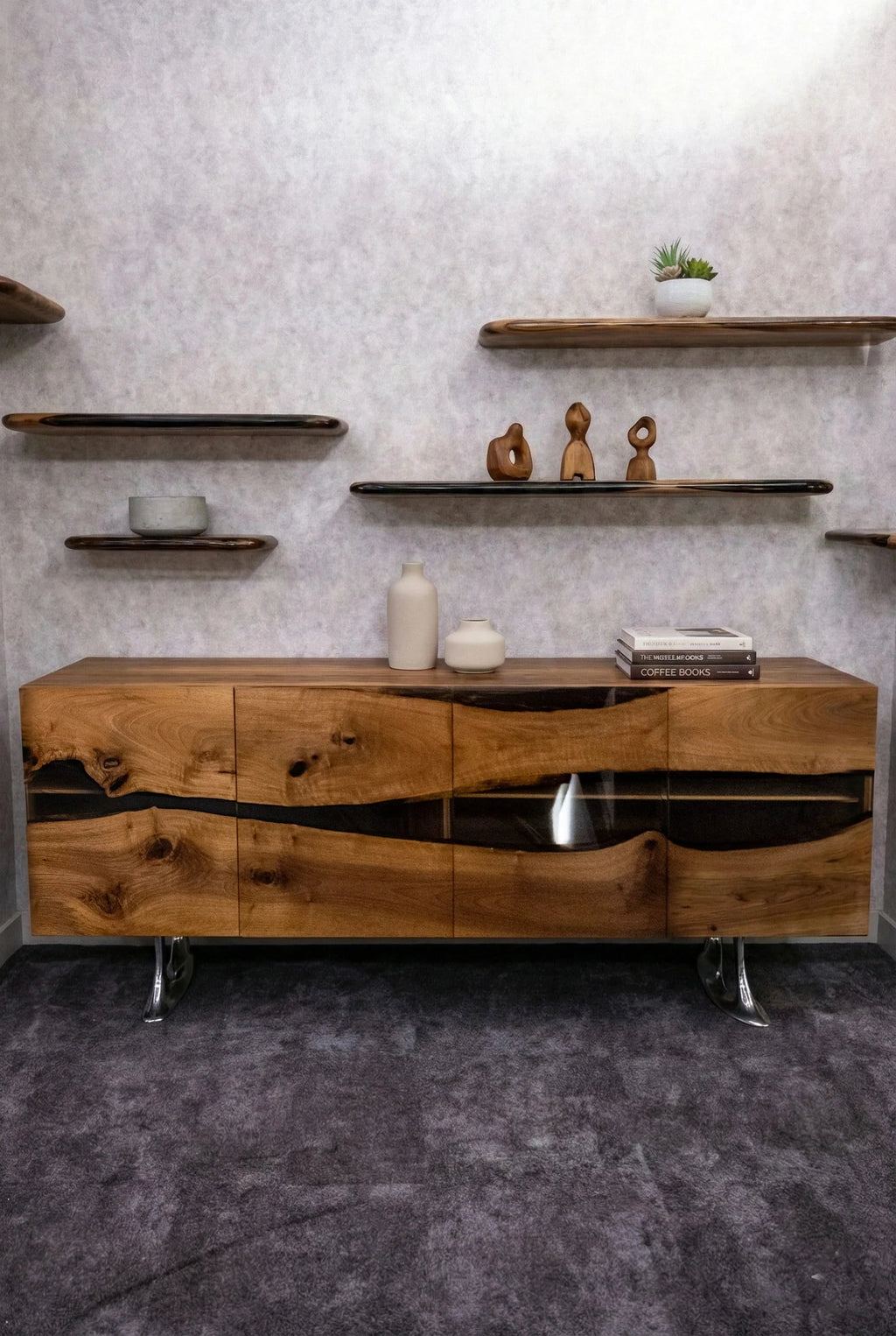 Luxury D-Shaped Walnut & Epoxy Executive Desk