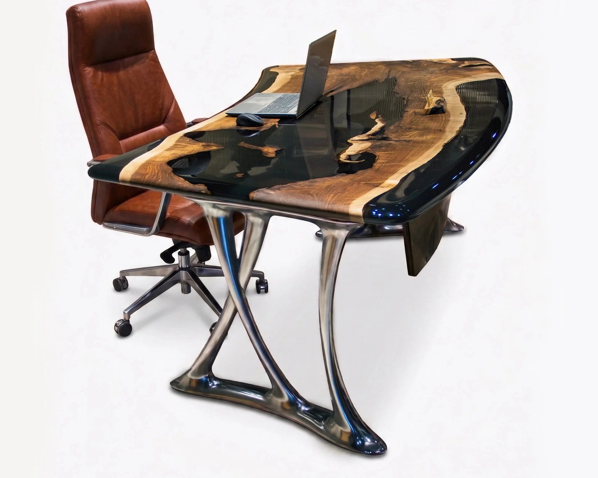 Luxury D-Shaped Walnut & Epoxy Executive Desk