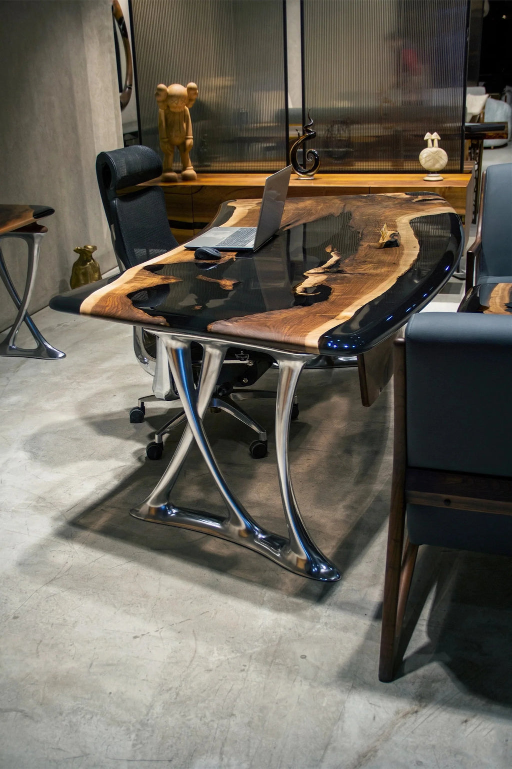 Luxury D-Shaped Walnut & Epoxy Executive Desk