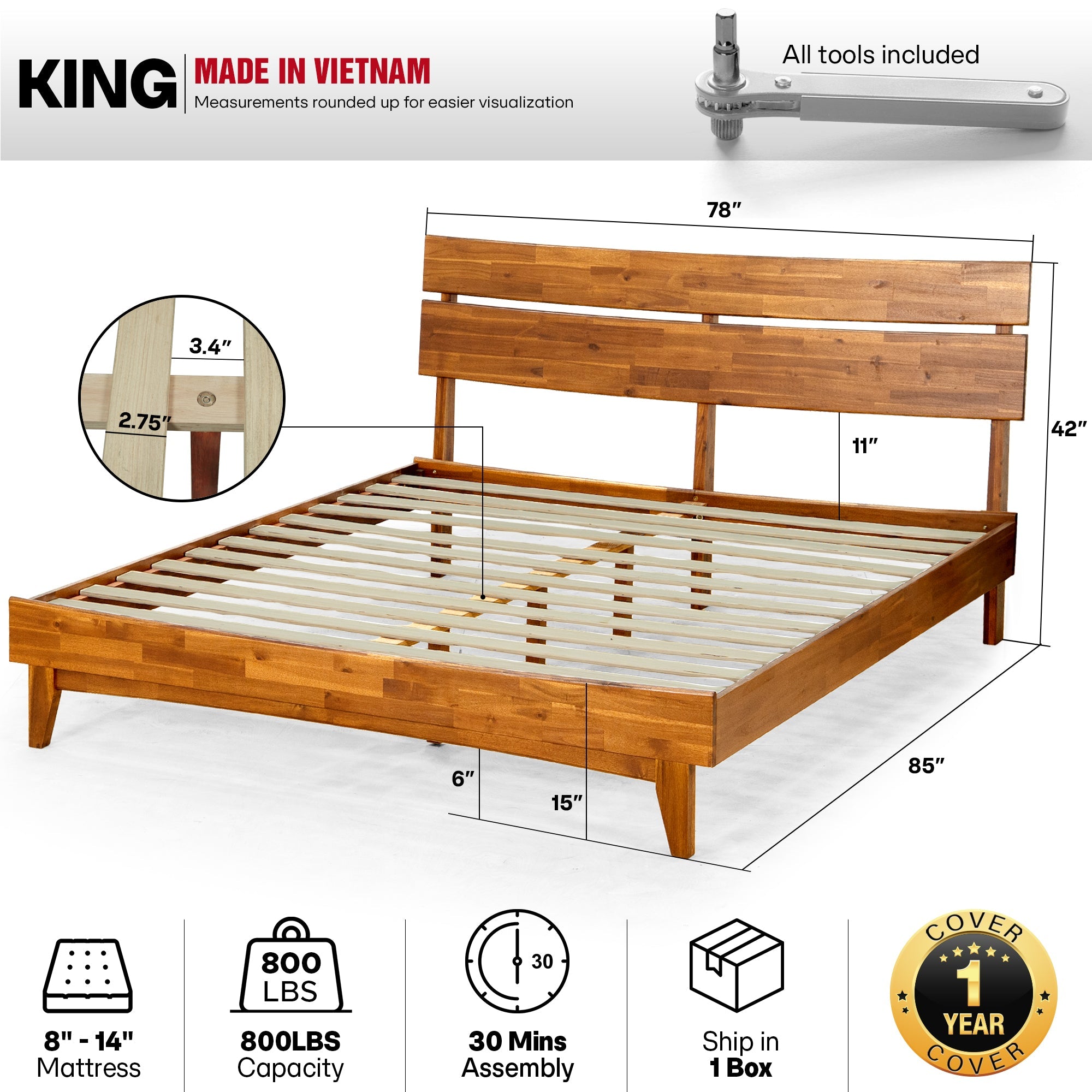 Aurora Solid Wood Bed Frame