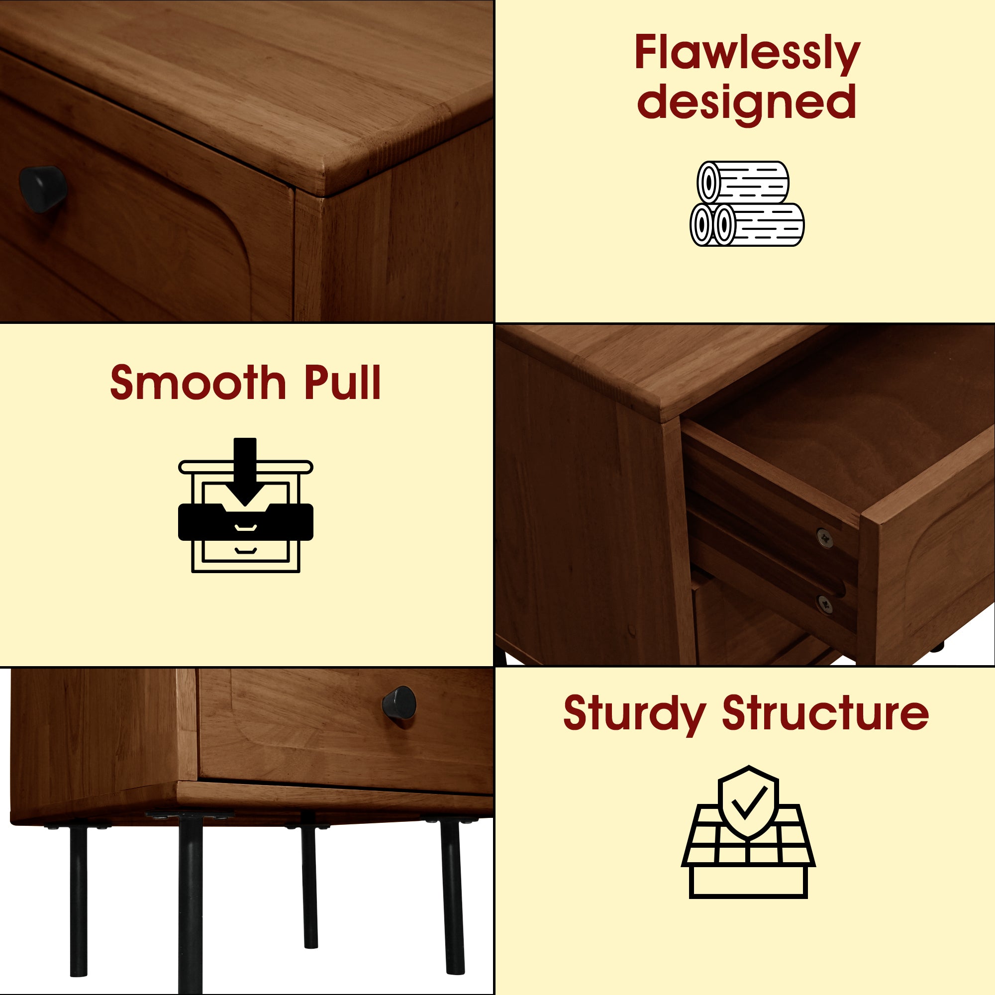 Savana Solid Wood 2-Drawer Nightstand