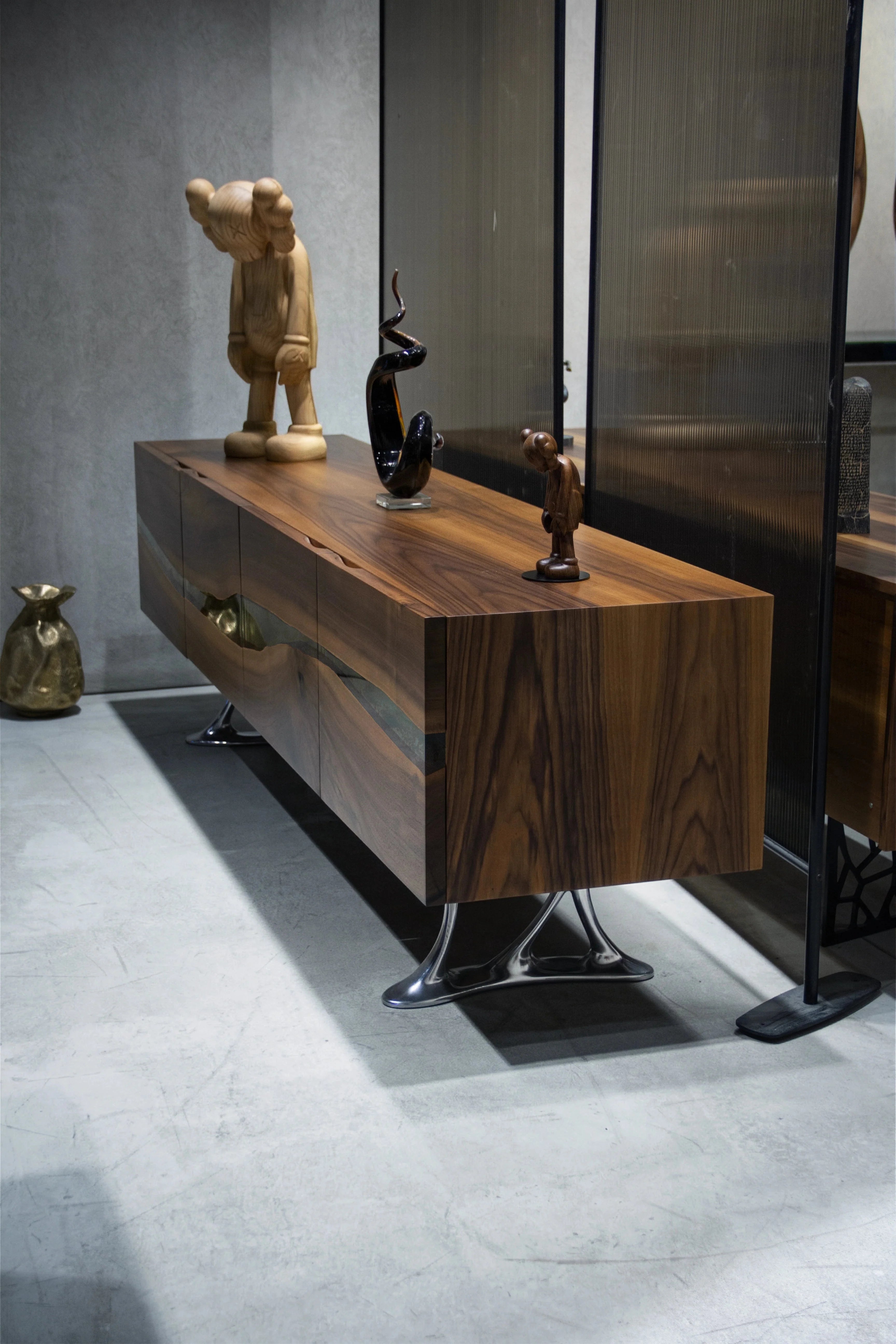 Luxury D-Shaped Walnut & Epoxy Executive Desk