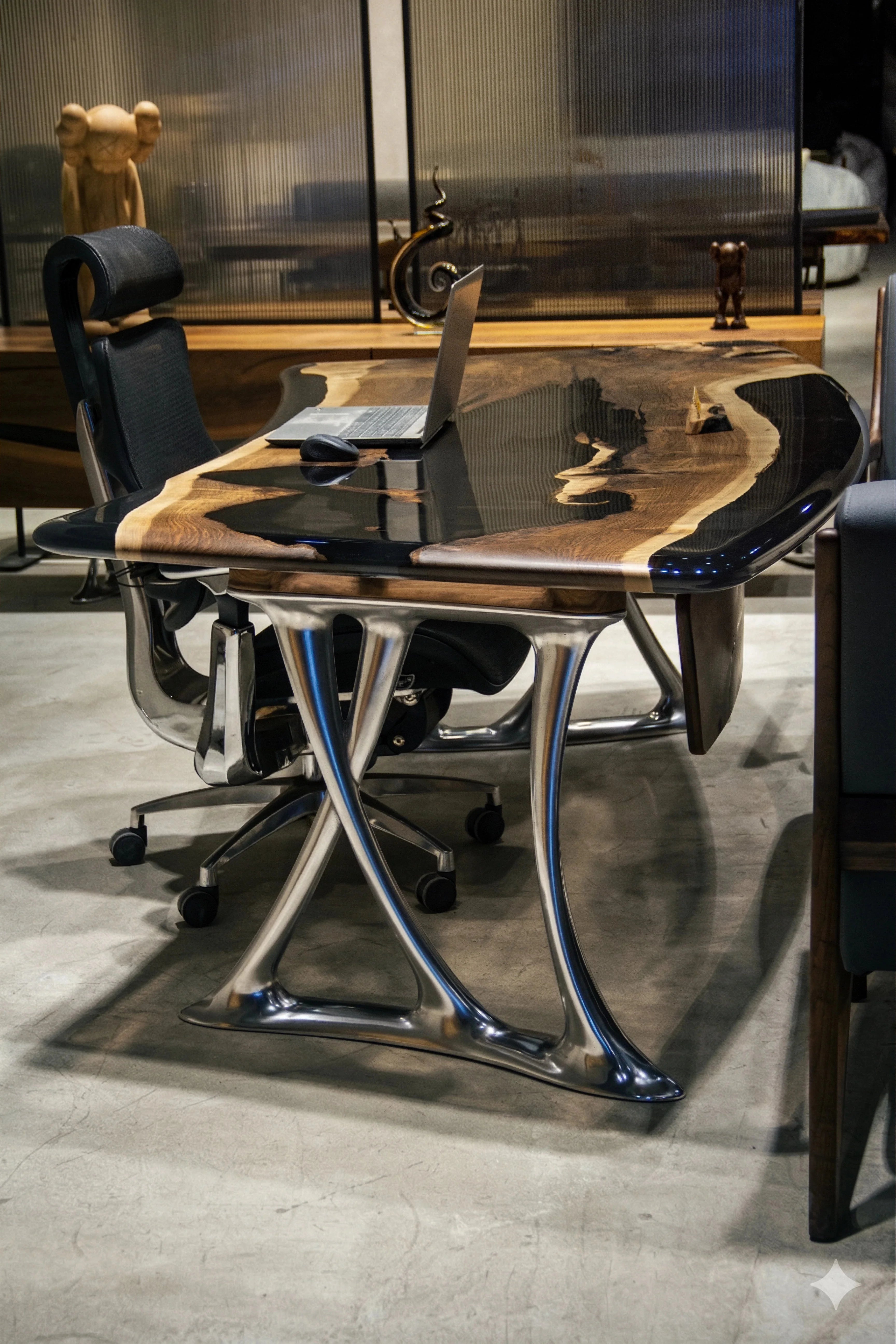 Luxury D-Shaped Walnut & Epoxy Executive Desk