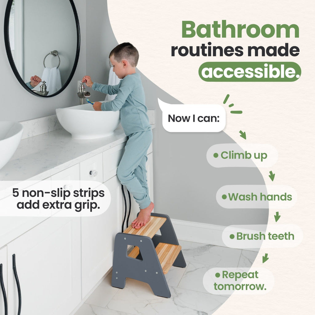2-Step Wooden Stool for Toddlers(Step Stool for Children Ages 2+)
