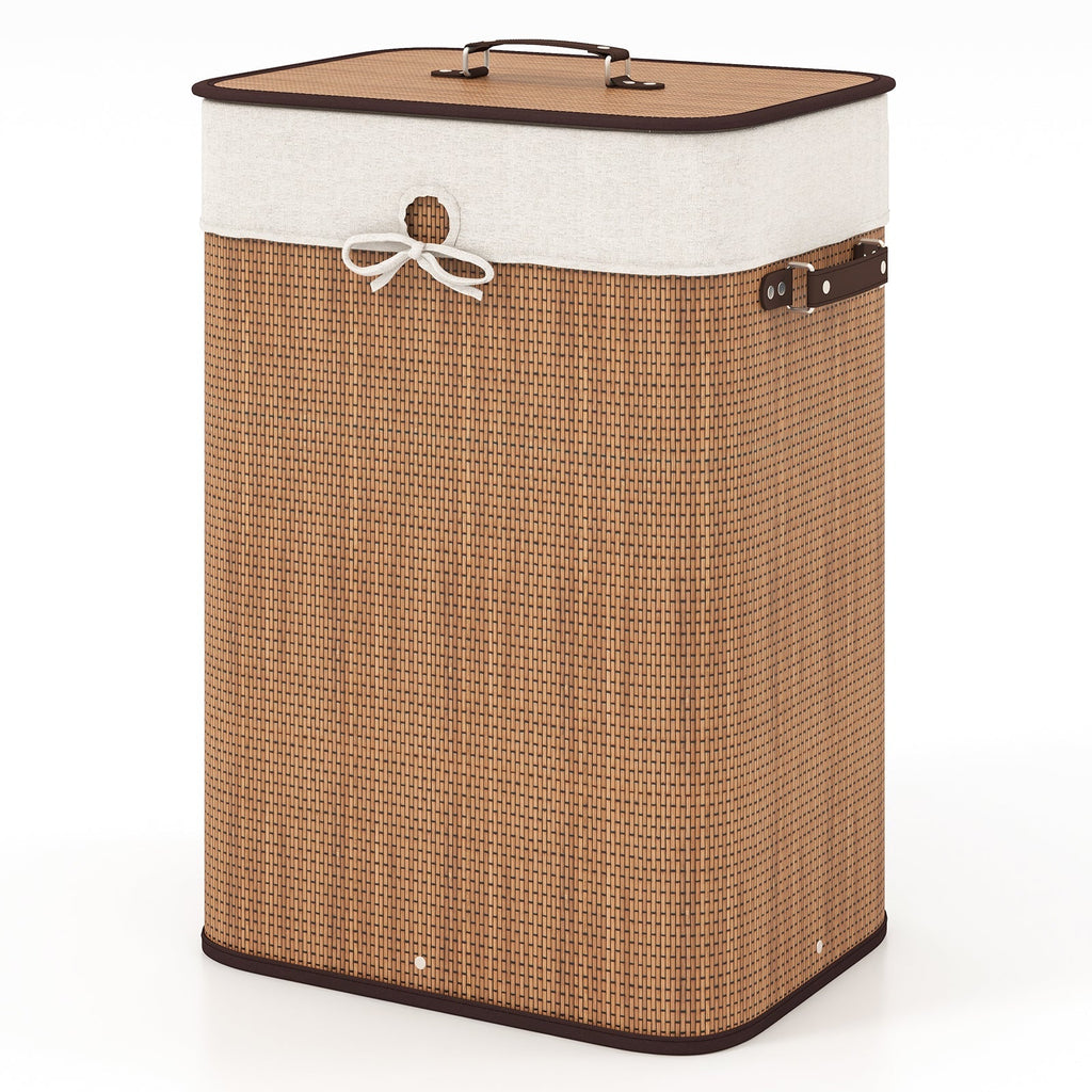19 Gal Rectangle Laundry Basket Bamboo Clothes Hamper with Handles and Lid