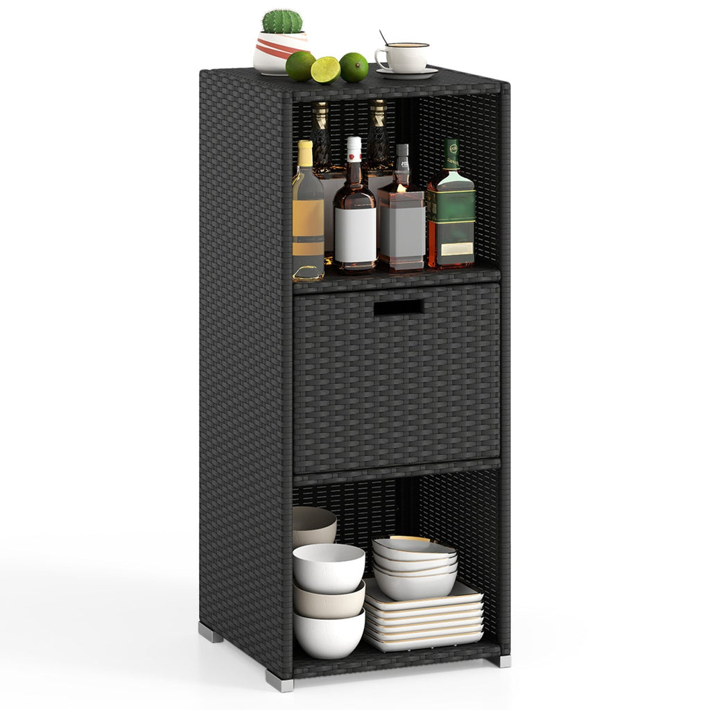 Outdoor Storage Cabinet Patio Wicker Organizer with Drawer