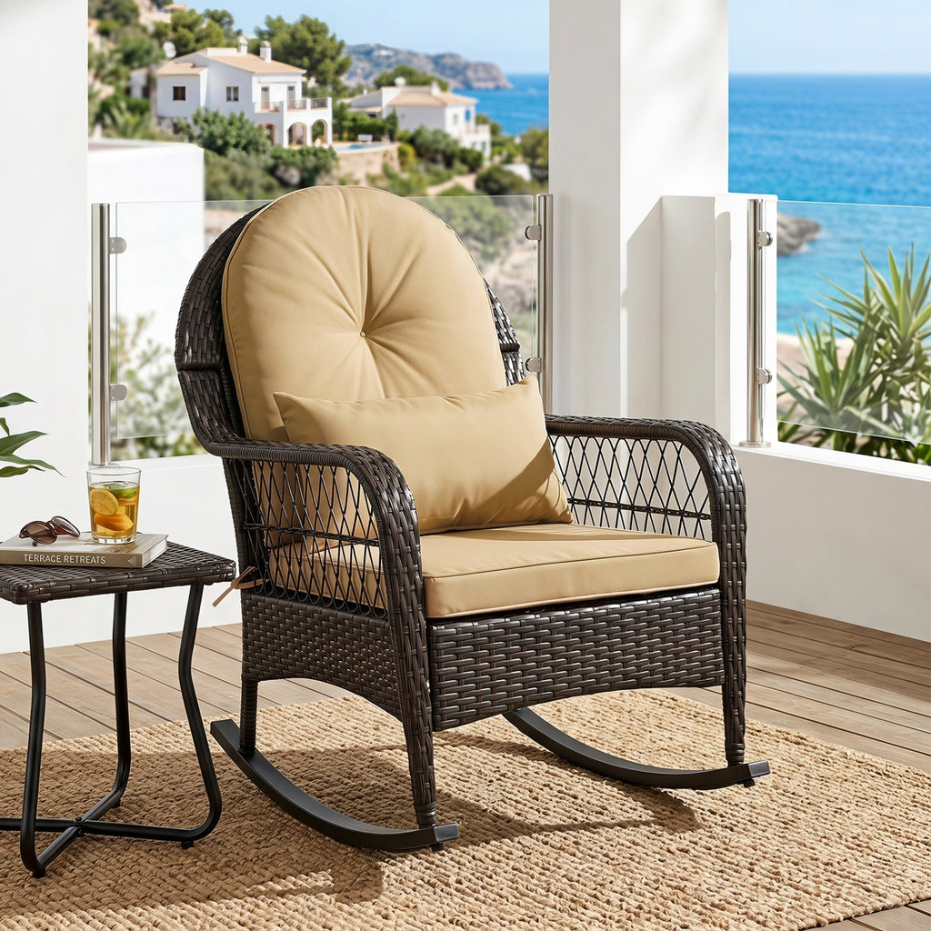 Outdoor Wicker Rocking Chair with Cushions