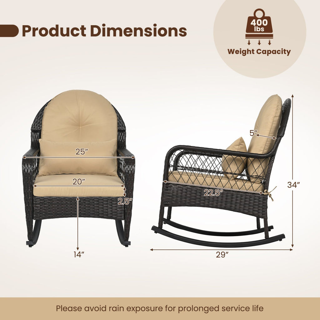 Outdoor Wicker Rocking Chair with Cushions