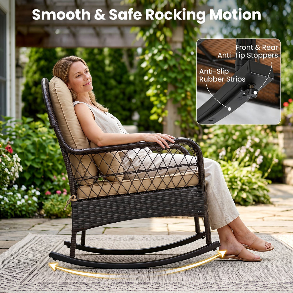 Outdoor Wicker Rocking Chair with Cushions
