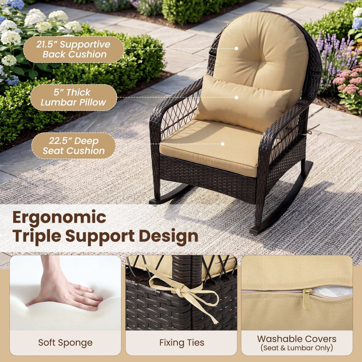 Outdoor Wicker Rocking Chair with Cushions