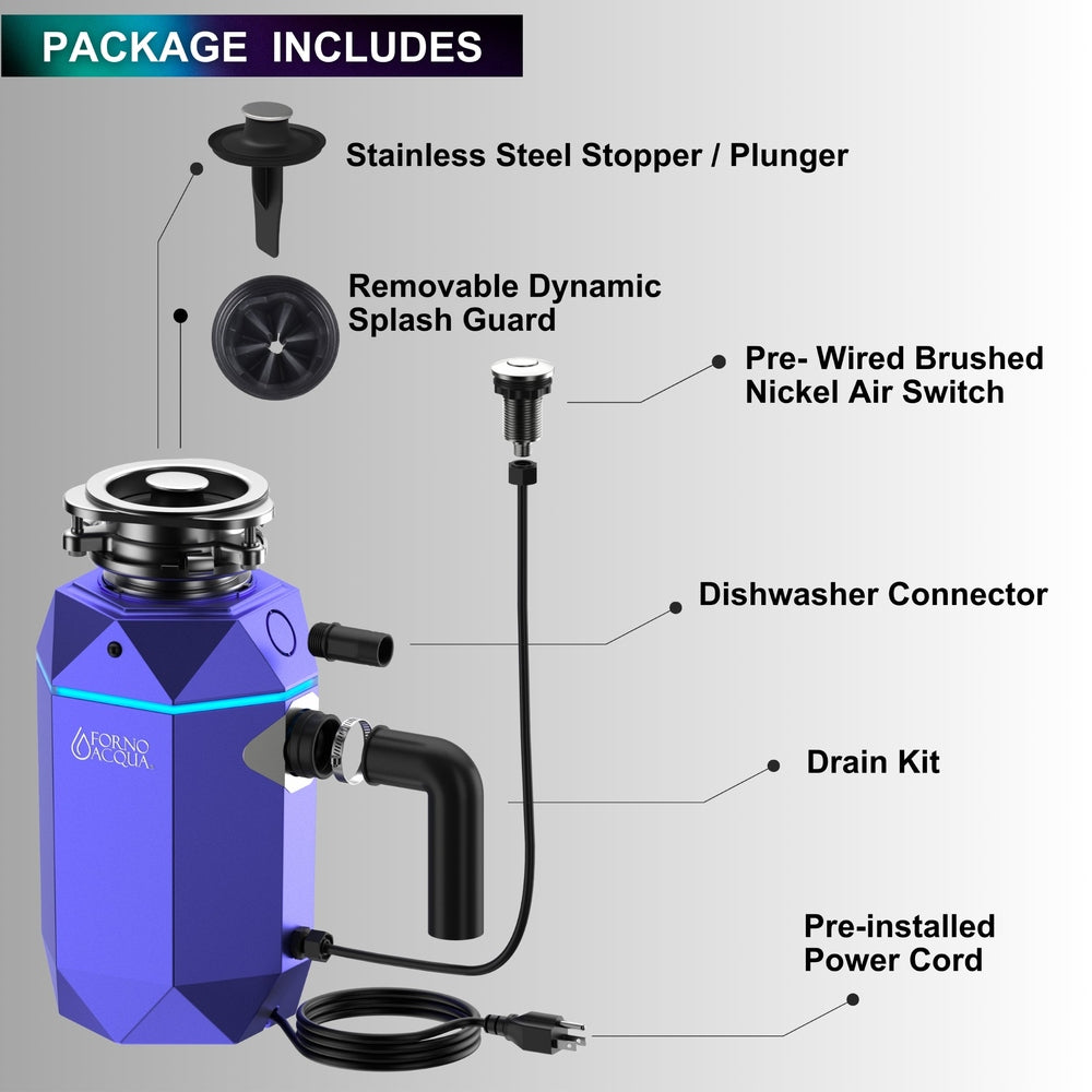 FORNO ACQUA Bright DIAMOND Amethyst 1HP Super Quiet Garbage Disposal