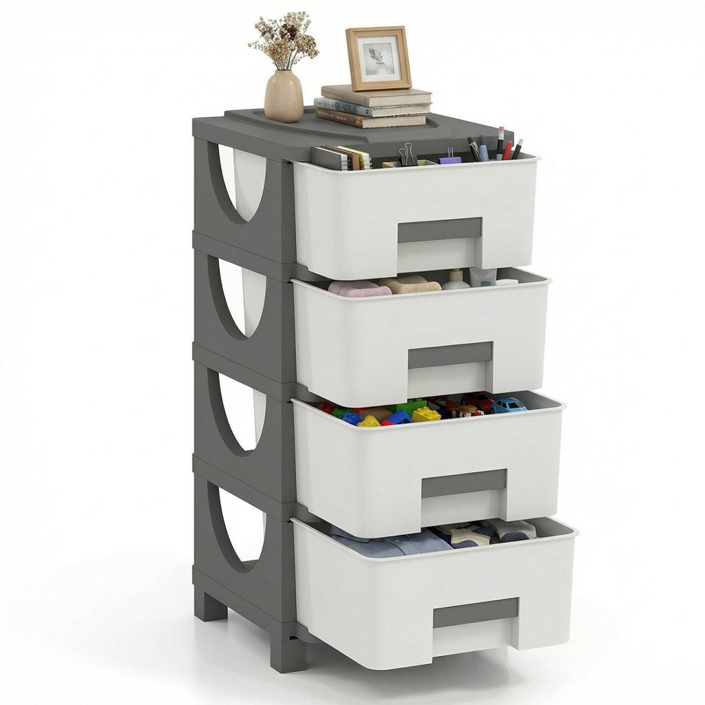 Plastic Storage Organizer with Compact Drawer Cabinet Side Table for Bedroom