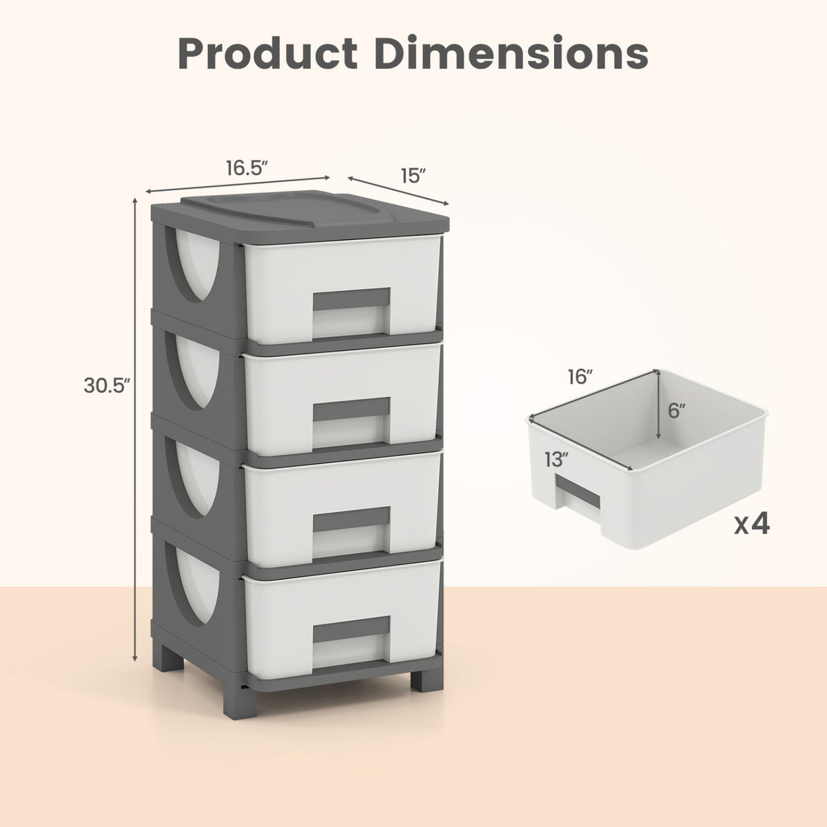 Plastic Storage Organizer with Compact Drawer Cabinet Side Table for Bedroom