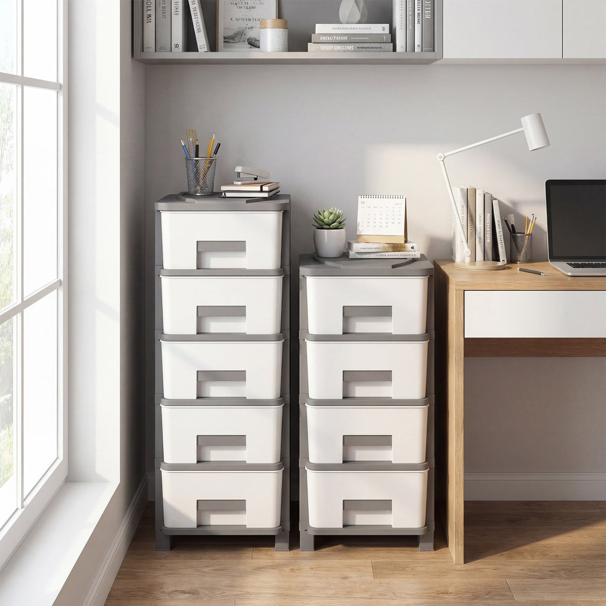 Plastic Storage Organizer with Compact Drawer Cabinet Side Table for Bedroom