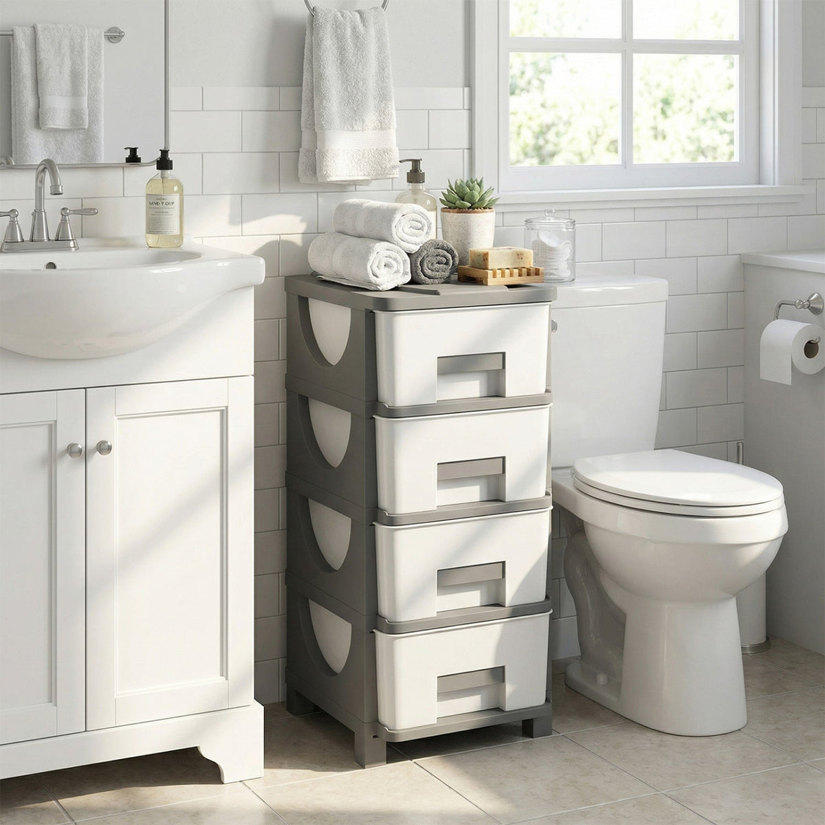 Plastic Storage Organizer with Compact Drawer Cabinet Side Table for Bedroom