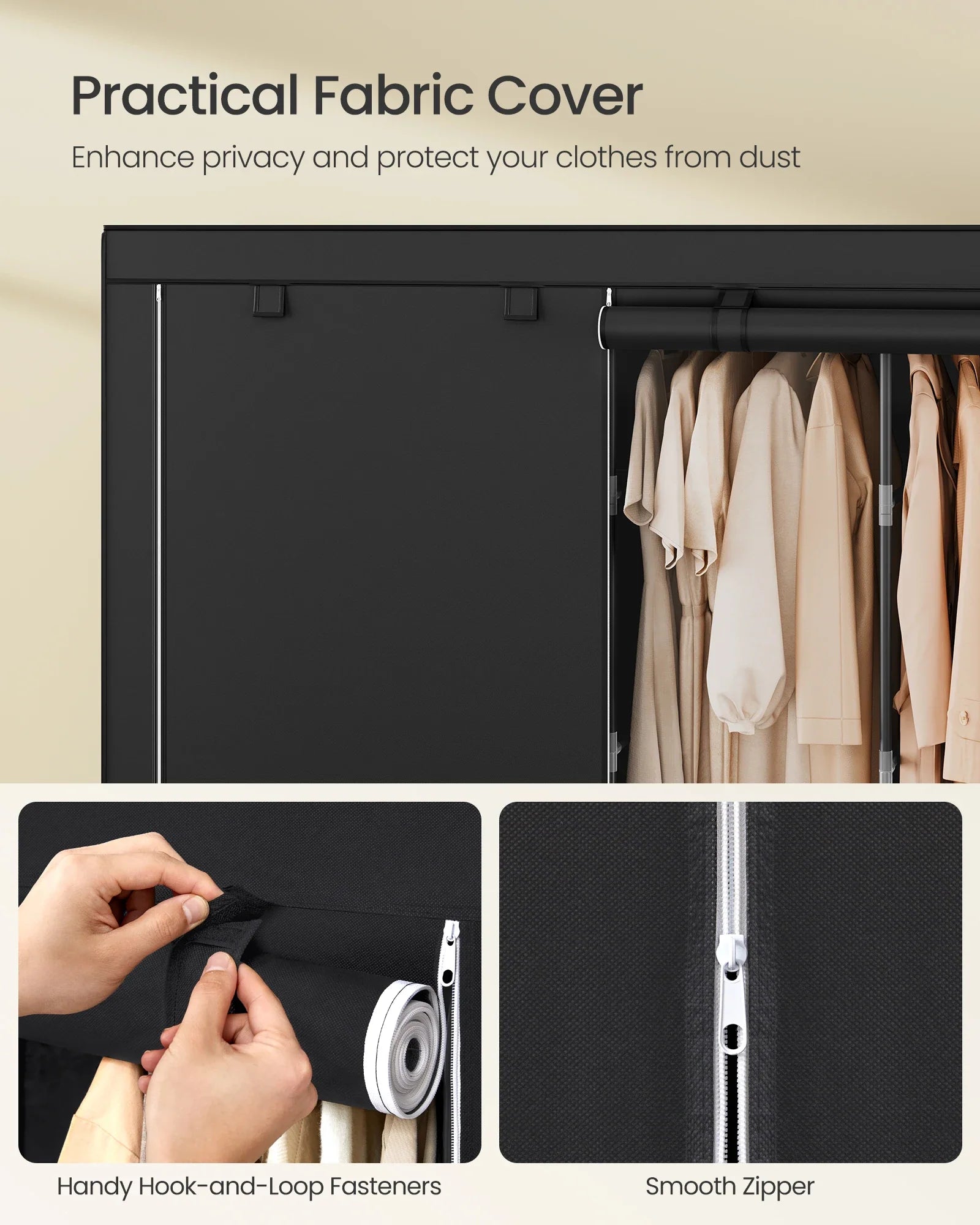 SONGMICS Portable Closet Organizer With Cover 5 Hanging Rods And Shelves