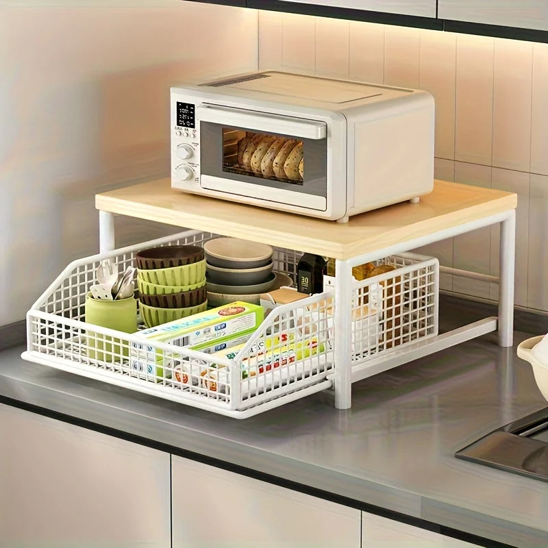 Hardwood Kitchen Countertop Organizer with Drawer