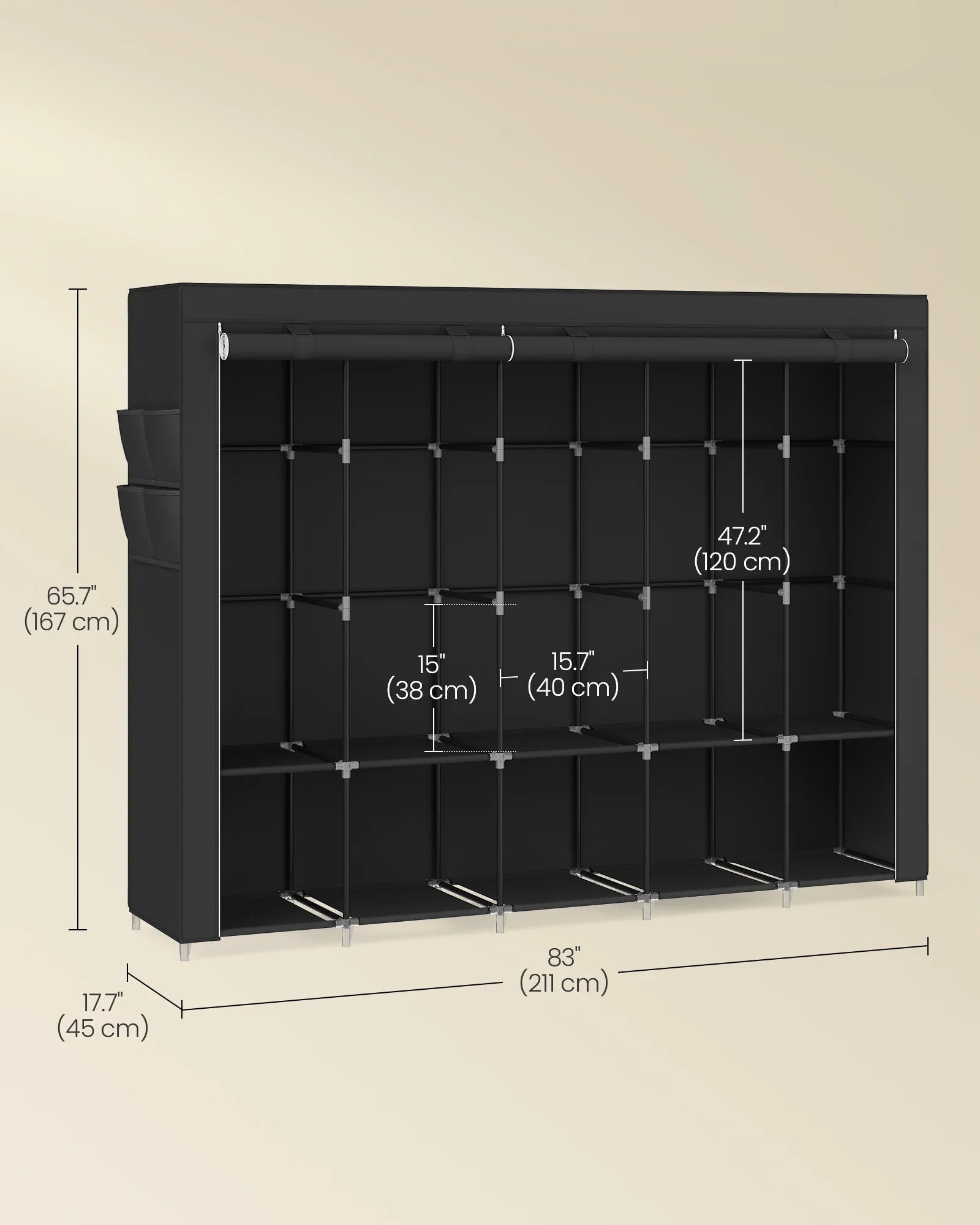 SONGMICS Portable Closet Organizer With Cover 5 Hanging Rods And Shelves